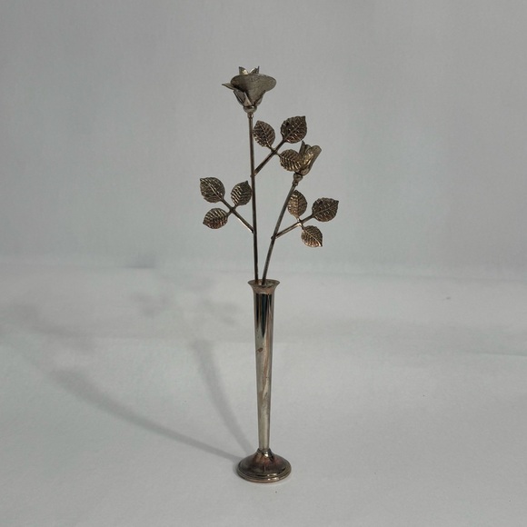 Vintage Ted Arnold Ltd Metal Rose Flower Bud Vase Art Decor Rose Gold 10.5” - Picture 9 of 15